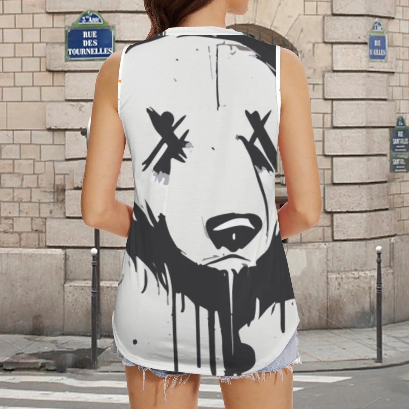 Mouwloze Tanktop met V-hals | No Fake Smile Given InterestPrint