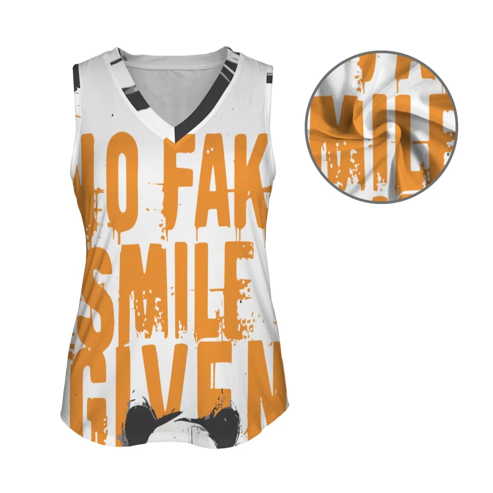 Mouwloze Tanktop met V-hals | No Fake Smile Given InterestPrint