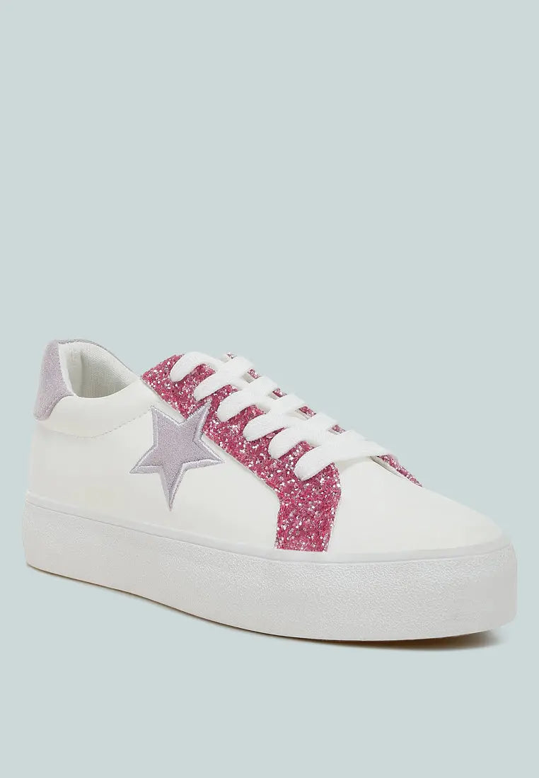 Glam Sneakers met Glitter & Metallic Ster – Chunky Flatform London Rag