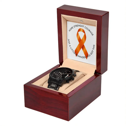 Zwart Chronograaf Horloge met Gravering – MS & FND Awareness | Hope • Strength • Courage ShineOn Fulfillment