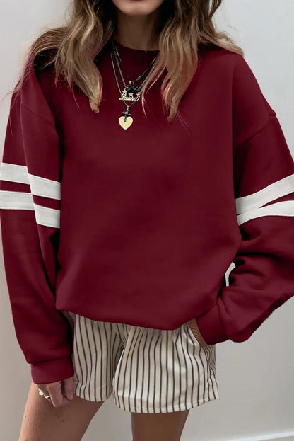 Oversized Drop-Shoulder Sweatshirt met Varsity Strepen Threaded Pear